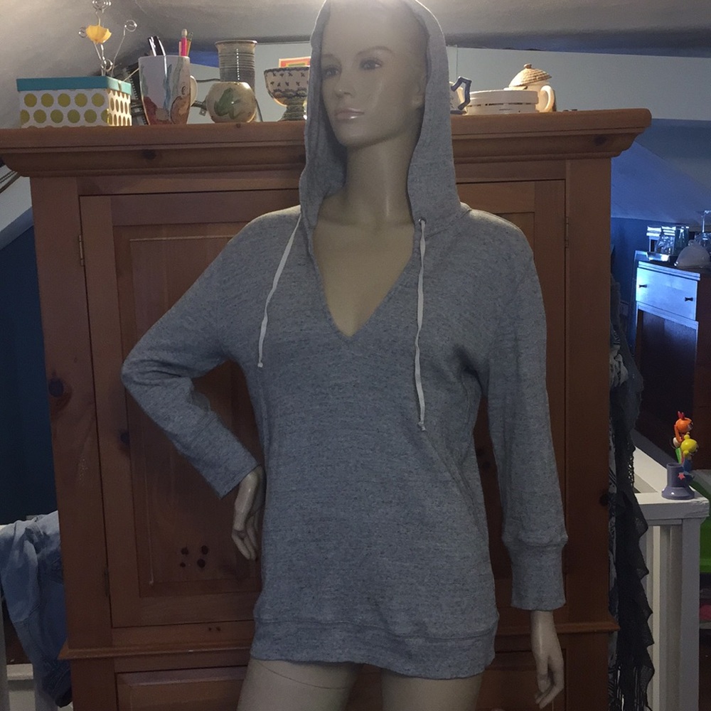 J Crew Heather Grey Deep V Neck Hoodie